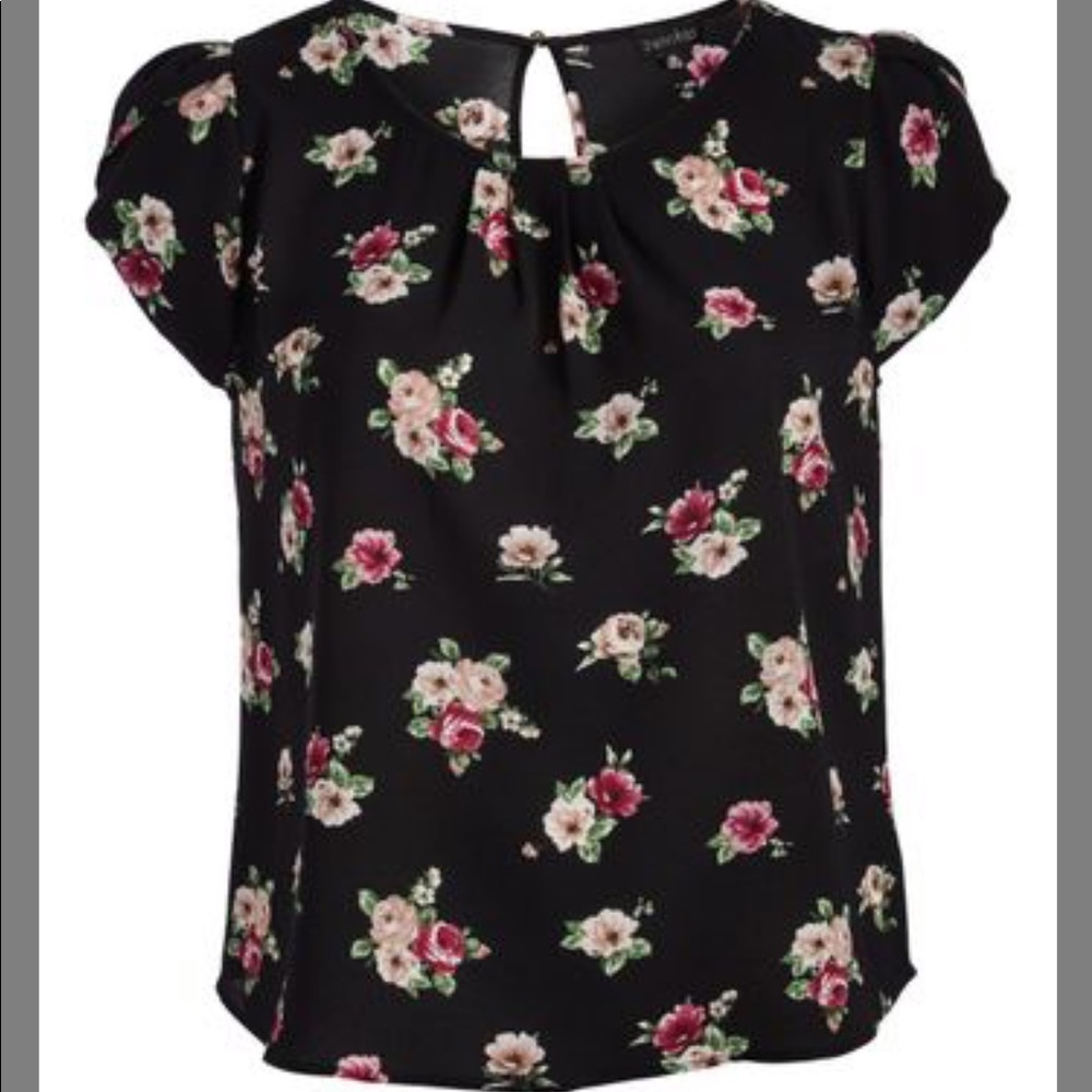 ZENOBIA floral keyhole flounce sleeve top 1x